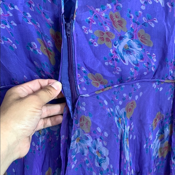 Vintage 100% silk‎ Floral Purple midi Dress size 12 - Picture 10 of 14